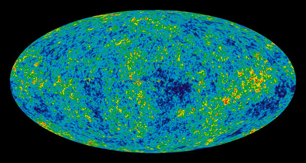 این تصویر با جزئیات کامل از لحظه‌ی تولد عالم (چند هزار سال پس از بیگ‌بنگ) حاصل اطلاعات 9 ساله‌ی WMAP است. NASA/WMAP Science Team©
