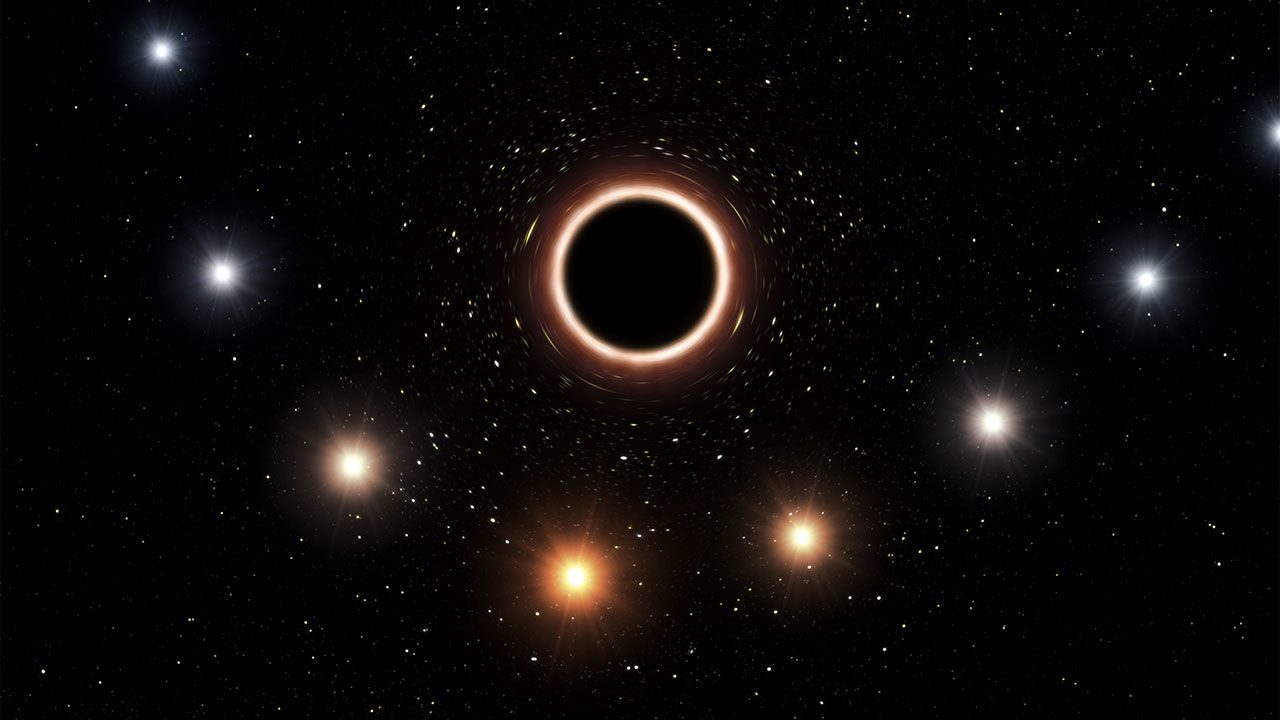 برداشت هنرمندانه از گذر ستاره S2 از کنار سیاه‌چاله پرجرم مرکز کهکشان راه شیری M. Kornmesser/ESO 