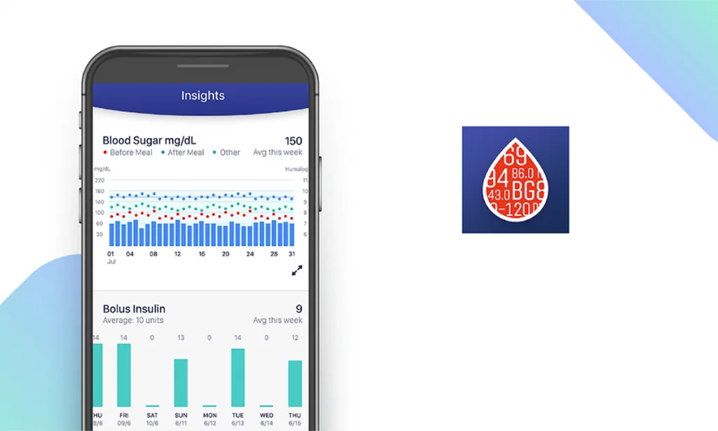 صفحه اپلیکیشن Glucose Buddy روی آیفون در حال نمایش نمودار قند خون روزانه
